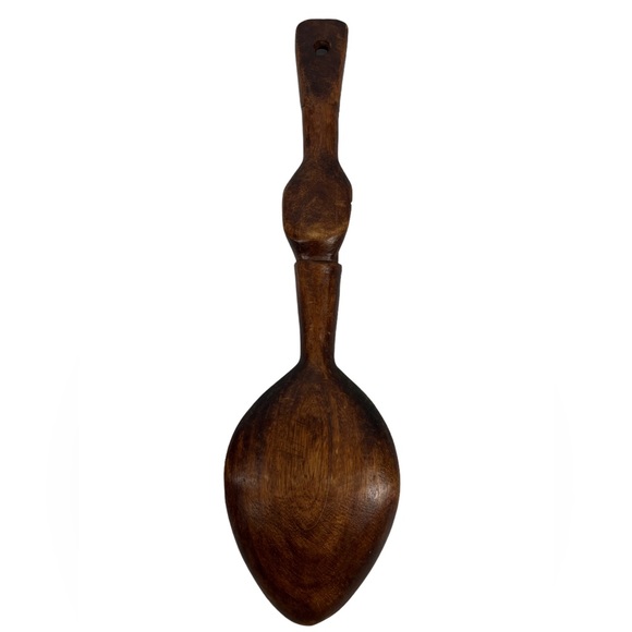 No Brand Kitchen Hand Carved Wood Spoon Man Carved Handle Decor Wall Brown Distressed